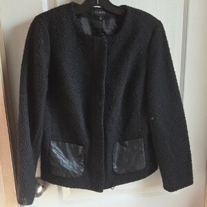 Talbots Textured Black Blazer with Faux Leather Pockets
